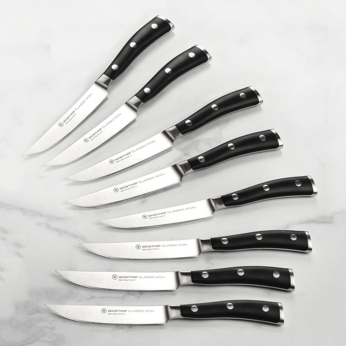 Wusthof Classic Ikon 8-piece Steak Knife Set with Wood Case by Wüsthof – 8-piece, High Carbon Stainless Steel, Stainless Steel / Black, Pack of 8