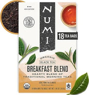 Numi Organic Breakfast Blend, 18 Black Tea Bags, High Caffeine | Blend of Assam, Ceylon & Darjeeling Black Teas, Bold & Robust