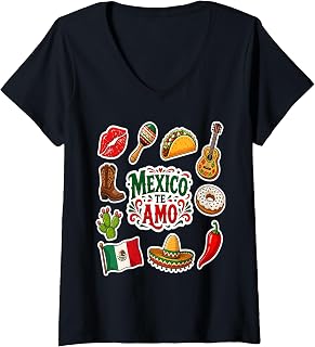 Women's Mexico Te Amo Mexican Independence Day Fiesta V-Neck T-Shirt