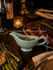 HAOTOP Ceramic Gravy Boat, 8 Ounce Capacity, Vintage Green