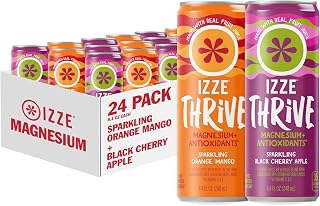 IZZE Thrive Beverage Variety Pack with Magnesium, 24-pack, 8.4 fl oz cans | Orange Mango + Black Cherry Apple, Made with Real Fruit Juice, Non-GMO, No Added Sugars, No Artificial Sweeteners