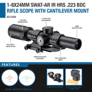 1-8x24 Rifle Scope with Red and Green Illuminated .223 BDC Reticle by Barska – One Size, Metal, Black, Model AC13326