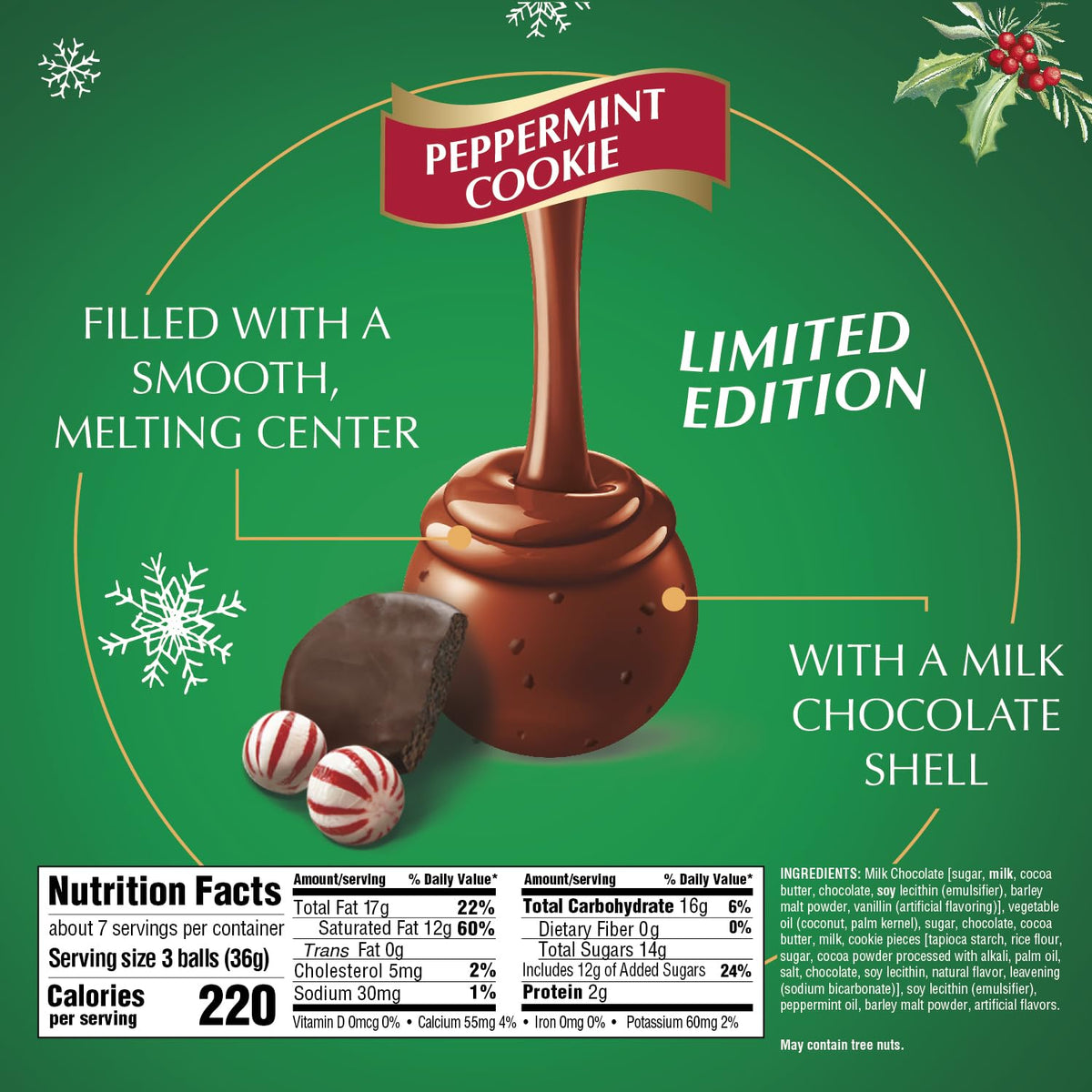 LINDOR Peppermint Cookie Milk Chocolate Candy Truffles by Lindt – 8.5 Ounce (Pack of 1), white