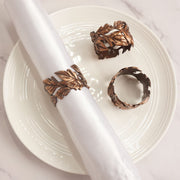 Utalek Leaf Napkin Rings, Metal Holders Set of 6, Bronze