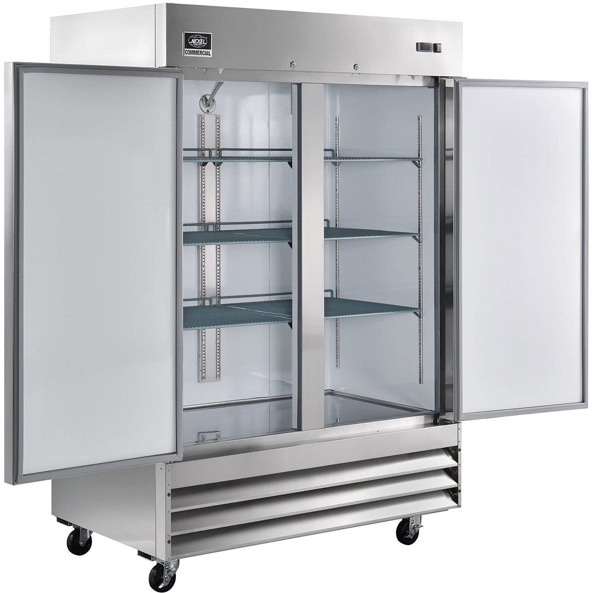 Global Industrial Reach-in Refrigerator with 2 Solid Doors by Nexel – 32.2"L x 54"W x 82.2"H, 47.0 cubic_feet, Stainless Steel, Model CFD-2RR-HC