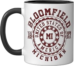 Bloomfield MI | Michigan | Vintage City Apparels Ceramic Mug, Black/White, 11oz