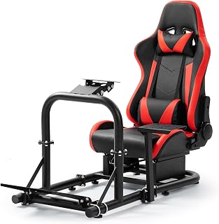 Hottoby Racing Simulator Cockpit with Red Seat Stability Upgrade&Adjustable Fit for Logitech G29 G920, for Thrustmaster T300RS T248,for Fanatec CSL-DD Wheel Frame,No Steering Wheel,Pedal,Handbrake