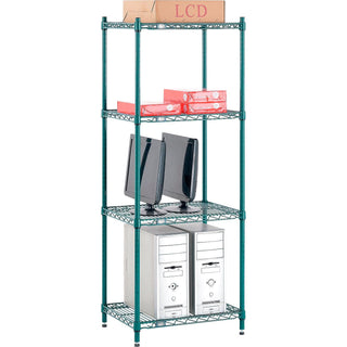 Poly-Green, 4 Tier, Wire Shelving Starter Unit, 24"W x 14"D x 63"H by Nexel – 4, Steel, Green, Model 14246G