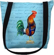 Betsydrake TY037BG 18 x 18 in. Blue Rooster on Blue Script Tote Bag - Large