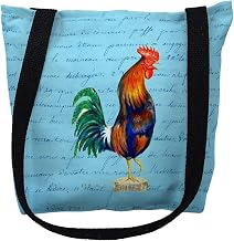 Betsydrake TY037BG 18 x 18 in. Blue Rooster on Blue Script Tote Bag - Large