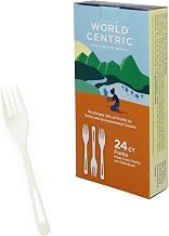 World Centric Compostable TPLA Fork, 6.3" (Pack of 24) | Made from Plants and Minerals, Sustainable, Strong, Heat Resistant Utensils, No Added PFAS