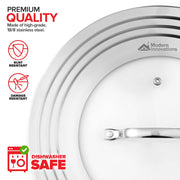 Universal Lid with Tempered Glass Top for Pots & Pans by Modern Innovations – 1 Lid - Stainless Steel, Stainless Steel, Silver - Stainless Steel, Model MI1120