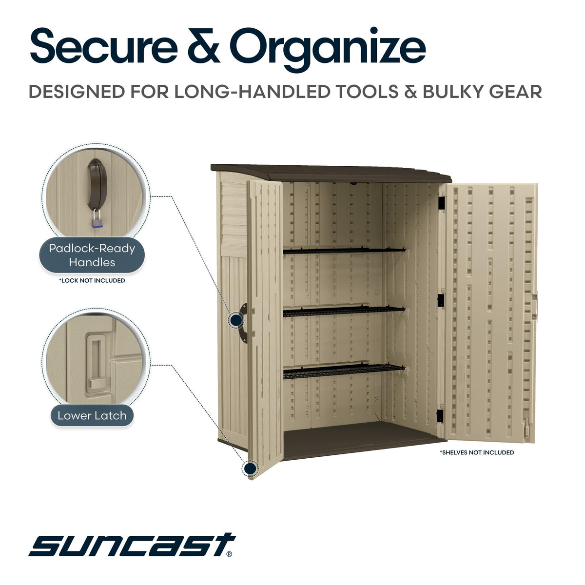Outdoor Storage Shed by Suncast – 54 CU FT., Resin, Taupe, Model BMS5700