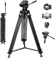 SUNPAK VideoPRO 72" Professional Video Heavy Duty Tripod with Carry Case | Advanced fluid pan head, double-row metal legs, quick release plate, mid-level braces, 22.4lb capacity, and carry case