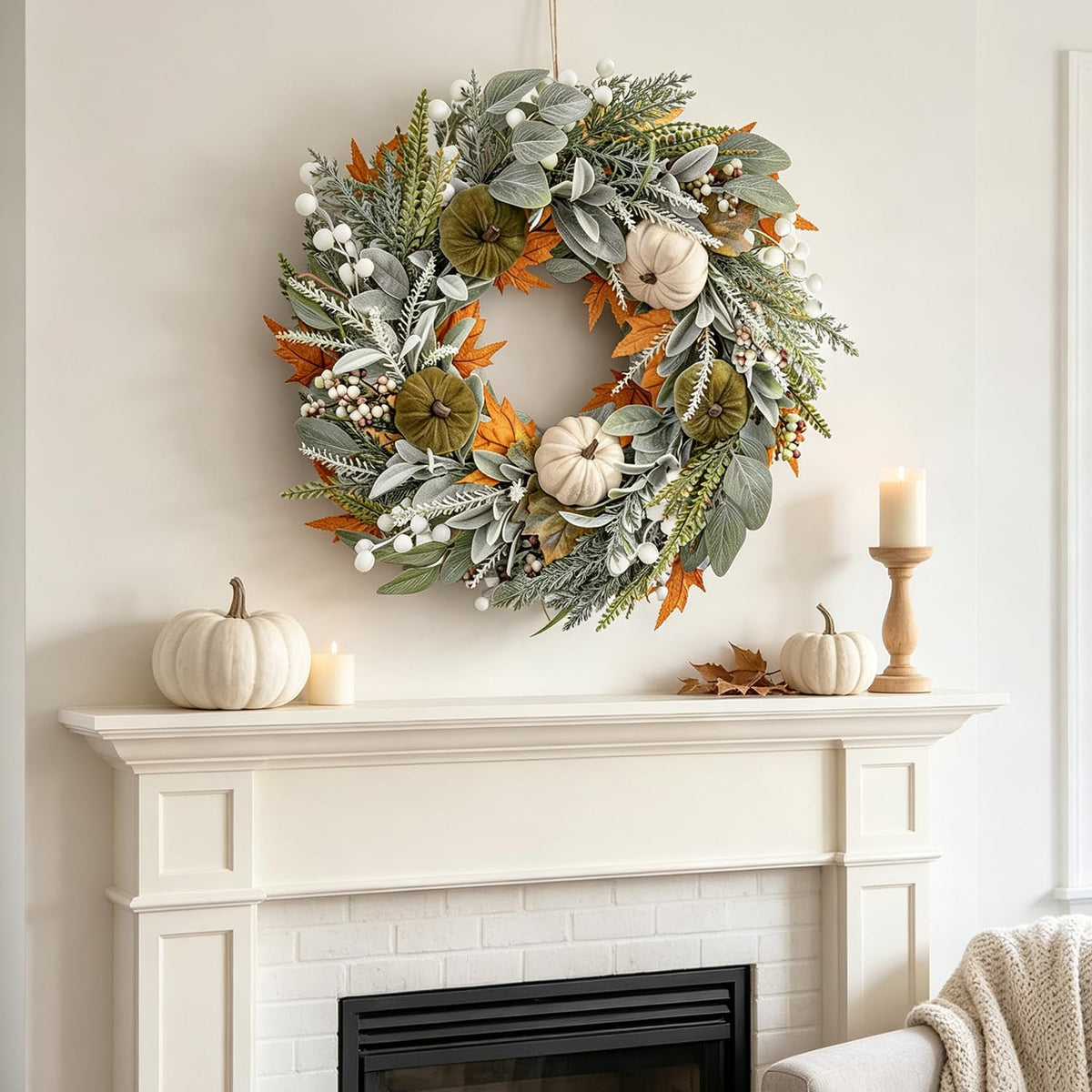 Artmag Eucalyptus Wreath, 22 Inch, Orange Green