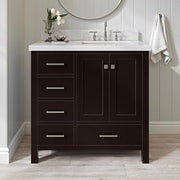 ARIEL Cambridge 36-inch Bathroom Vanity with Sink,Solid Wood, 1.5-inch Italian Carrara Marble Countertop, Single Rectangular Porcelain Sink, 2 Soft Closing Doors, 5 Dovetail Drawers, Espresso