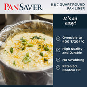 Disposable Pan Liners Fits 6 Qt. or 7 Qt. Steam Table Round Insets by PanSaver – Large, 7.0 quarts, Nylon Resin, Clear, Model 42011
