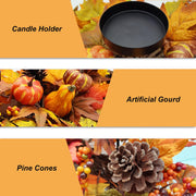 Sunnypack Harvest Candle Holder, 27.5 Inch Triple Pillar Stand, Pumpkin and Gourd Design