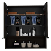 24" Tatacoa Mirror Medicine Cabinet with One Open Shelf and Three Interior Shelves by DEPOT E-SHOP – Engineered Wood, Black Wengue, Model DE-GLW5551