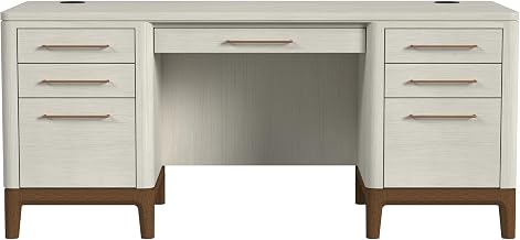 Contemporary Laminate Wood Double Pedestal Executive Desk, Writing Table, Office Desk, Fully Assembled, White