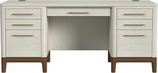Contemporary Laminate Wood Double Pedestal Executive Desk, Writing Table, Office Desk, Fully Assembled, White