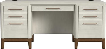 Contemporary Laminate Wood Double Pedestal Executive Desk, Writing Table, Office Desk, Fully Assembled, White