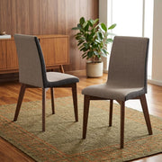 Mid-Century Modern Upholstered Dining Side Chair with Wood Legs Set of by Furnifact – Upholstered, Brown, Pack of 2