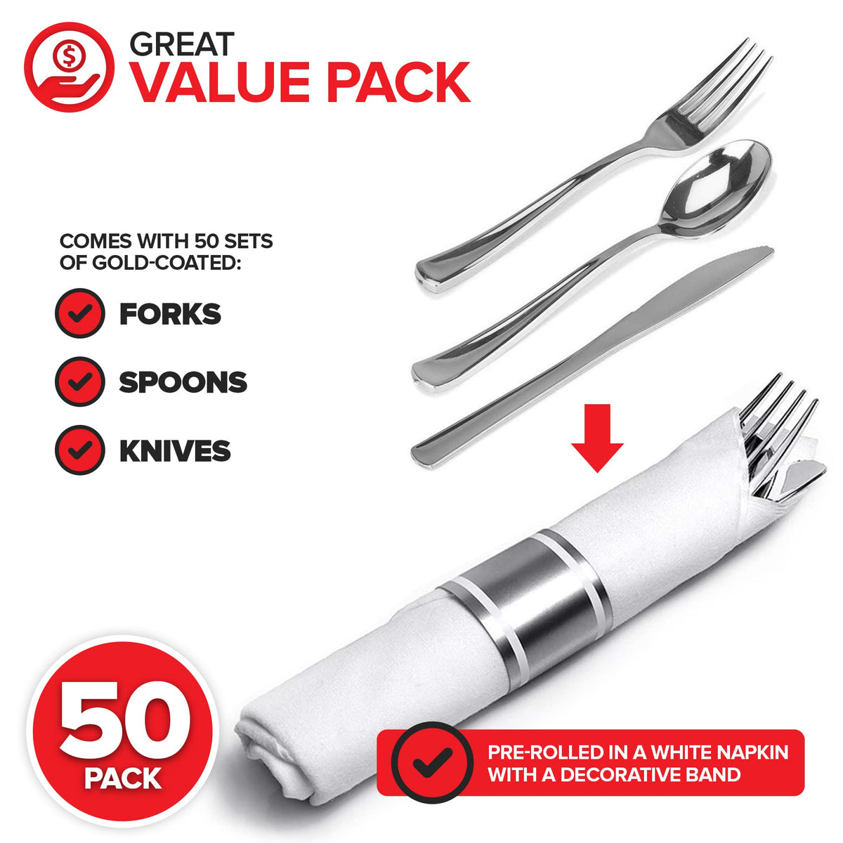 Stock Your Home 50 Count / Silver / Formal Spoons