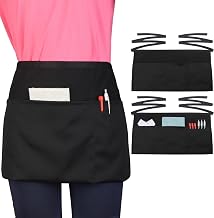 Server Waitress Waist Apron - Half Apron with 3 Pockets,Black Short Aprons for Servers,Waiter Apron