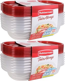 Rubbermaid Take Alongs Food Storage Container, 4-Cup Rectangle, Set of 12, (12 Pack), Red
