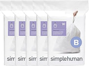 simplehuman Code B 150 Count Custom Fit Liners, Drawstring Kitchen Trash Bags, One-by-One Mess-Free Dispense, Extra Thick & Double Seamed, 50% PCR Plastic, 6 Liter / 1.6 Gallon, White