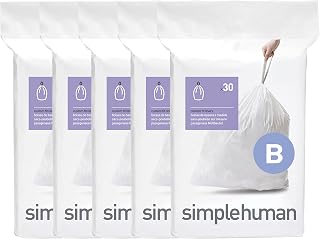 simplehuman Code B 150 Count Custom Fit Liners, Drawstring Kitchen Trash Bags, One-by-One Mess-Free Dispense, Extra Thick & Double Seamed, 50% PCR Plastic, 6 Liter / 1.6 Gallon, White