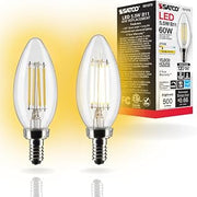 Satco Lighting 5.5 Watt B11 LED Clear Dimmable Light Bulbs - Candelabra Base - 90 CRI - 2700K - 120 Volts - 15,000 Hours Rated (2 Bulbs)