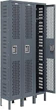 Global Industrial Heavy Duty Ventilated Steel Locker, Single Tier, 3-Wide, 12x12x72, Unassembled, Gray