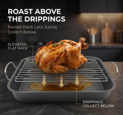 Yunnkeey Roasting Pan with Rack, Carbon Steel Nonstick, Black