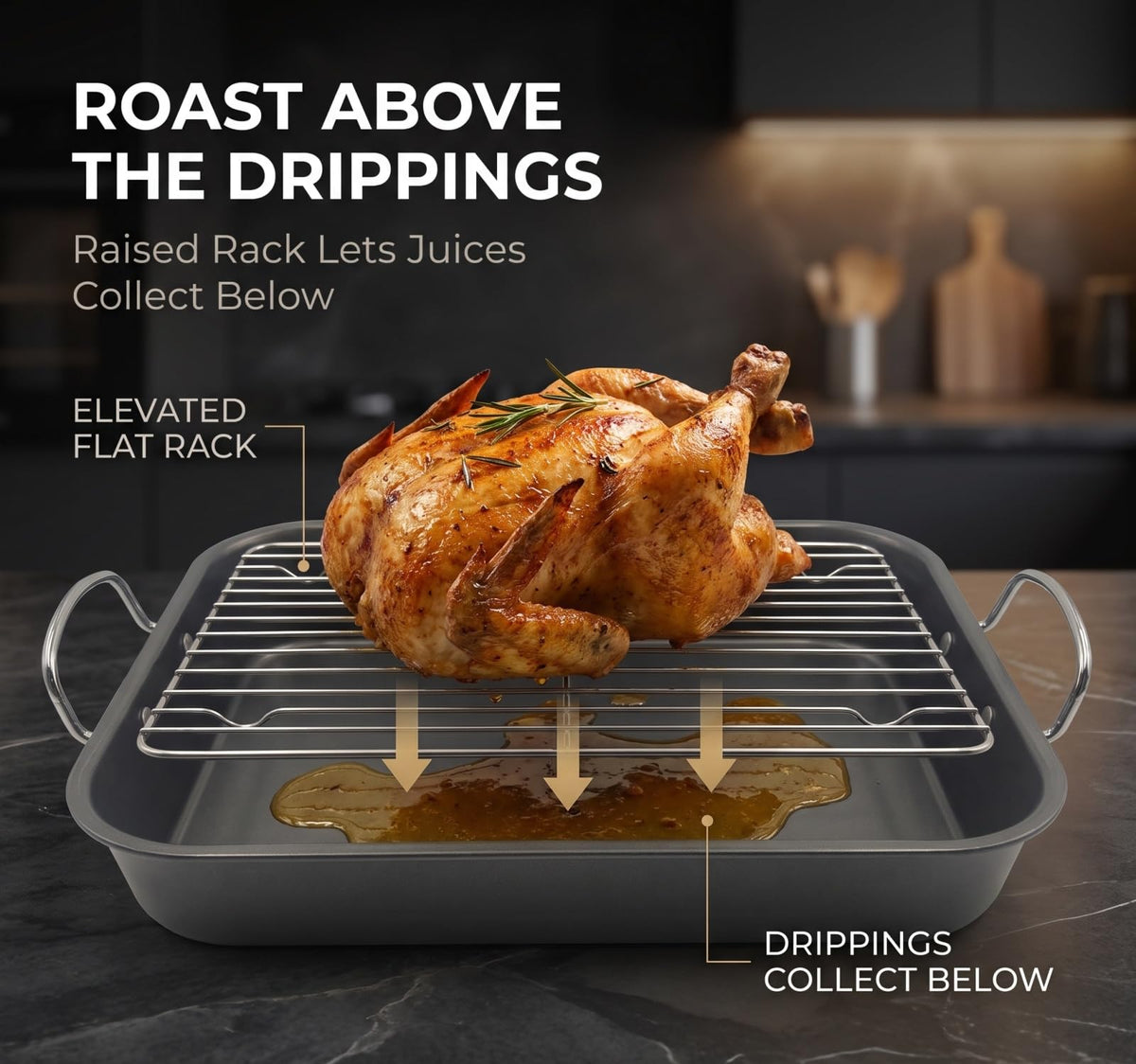 Yunnkeey Roasting Pan with Rack, Carbon Steel Nonstick, Black