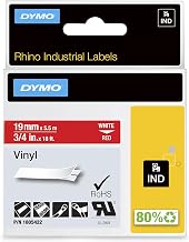 DYMO Rhino Industrial Vinyl Labels, 3/4", White Print on Red Tape