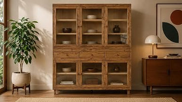 Crafters and Weavers 76" Rustic Modern Pine Wood Sideboard Cabinet in Brown