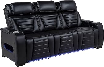 Coaster Home Furnishings - Zuma - Dual Power Reclining Sofa with Adjustable Headrest, Drop-Down Console, LED Lighting, Cup Holders and Sinuous Spring - Living Room - Black - 603251PP