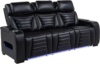Coaster Home Furnishings - Zuma - Dual Power Reclining Sofa with Adjustable Headrest, Drop-Down Console, LED Lighting, Cup Holders and Sinuous Spring - Living Room - Black - 603251PP