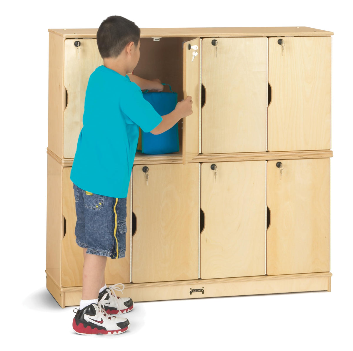 Stacking Lockable Lockers by Jonti-Craft – Double Stack, Wood, Yellow,red, Model 4696JC