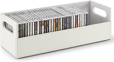 CD Storage Box by Stock Your Home – 17.73 x 6.25 x 5.5 inches, Faux Leather, White