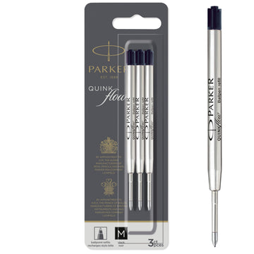 QUINKflow Ballpoint Pen Ink Refills by Parker – 3 Count, Black, Pack of 3, Model 2119151