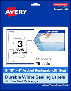 Avery Printable Sealing Labels, 5-1/8" x 4", Durable White Film, Sure Feed Technology, Print-to-The-Edge Capability, Laser/Pigment-Based Inkjet Printer Compatible, 75 Total