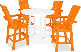 Polywood Modern Adirondack Bar Set, Tangerine/White