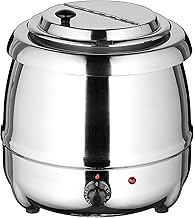 Winco 10 qt Electric Stainless Steel Soup Warmer | Dishwasher-safe inner pot, Adjustable temperature, Hinged lid, Heavy-duty, 400W power