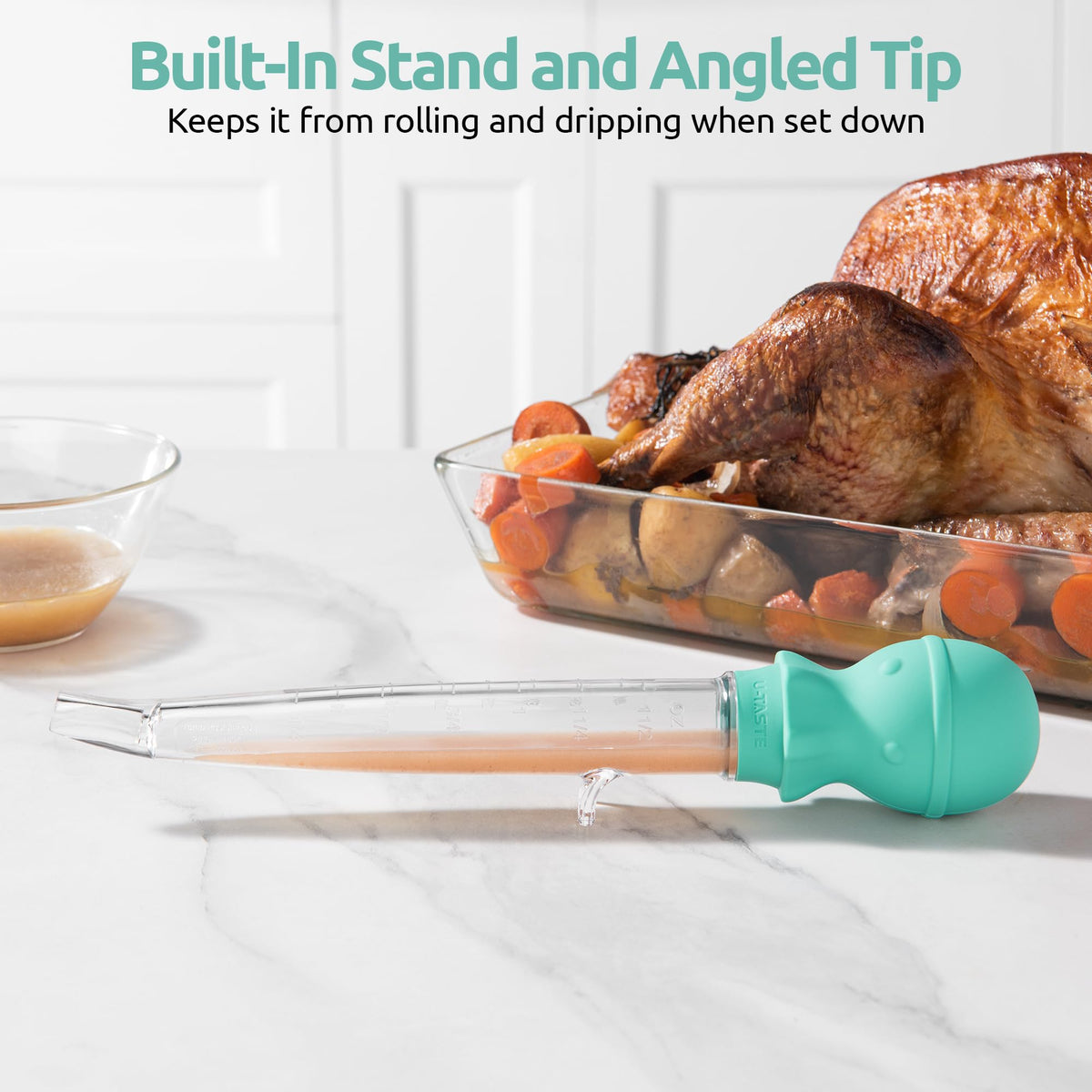 U-Taste Angled Turkey Baster, 1.5oz Heat Resistant Tritan Silicone, Aqua Sky