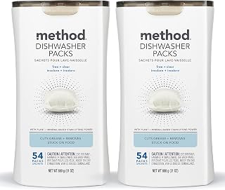 Method Dishwasher Detergent Packs, Fragrance Free + Clear, 108 Tabs, 2 Pack