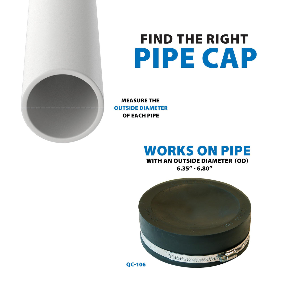 6-in. Pipe Cap - Qwik Cap by Fernco – 6 Inch, Polyvinyl Chloride, Black, Model PQC-106