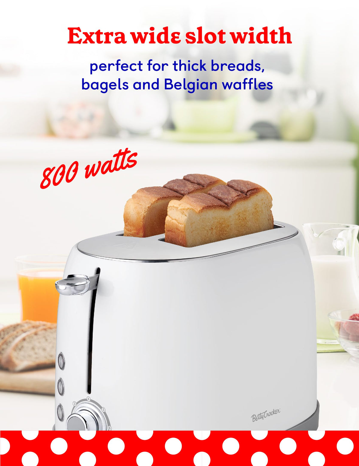 Betty Crocker White / 2-Slice / Modern Retro Toasters